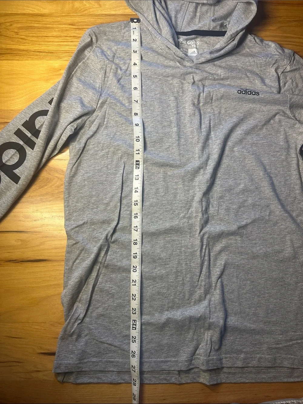 adidas Light Gray Hooded Long-Sleeve Logo Tee